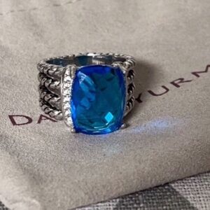 David Yurman Silver Ring with Dazzling Blue Gem sz8